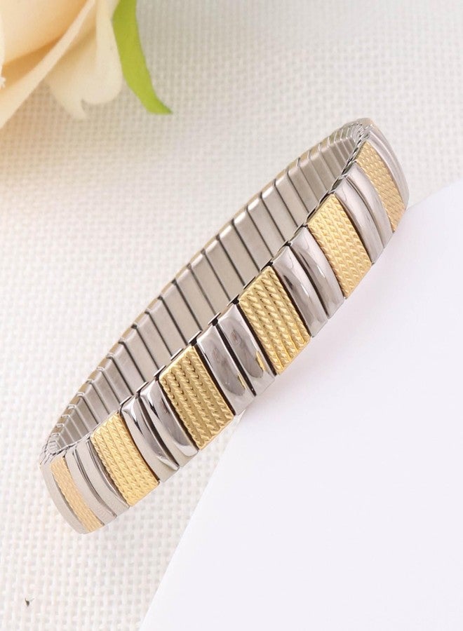 Haoyull Elastic Bracelet Jewelry Stainless Steel Stretch Bracelet for Women, Flexible Wide Wristband Bangle Bracelets Decorated Golden Pattern - Image 4